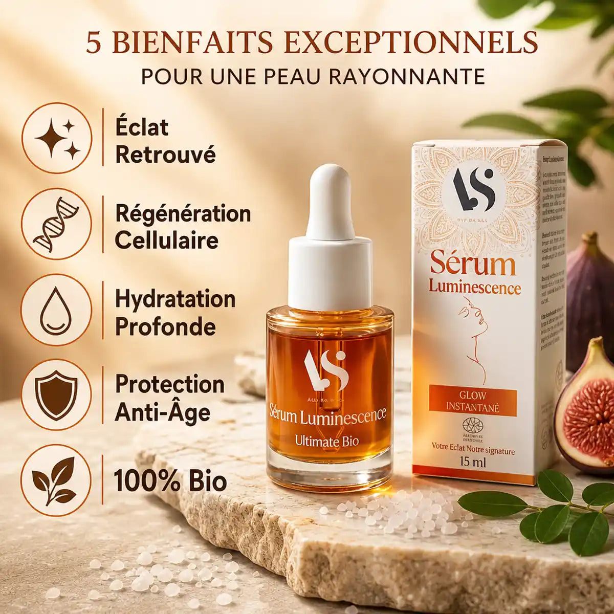 Sérum Luminescence Ultimate Bio 15ml Arc en Sels avec bénéfices: éclat, régénération cellulaire, hydratation, protection anti-âge, bio