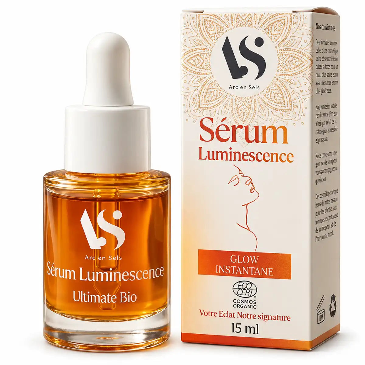 Sérum Luminescence Ultimate Bio 15ml Arc en Sels avec flacon pipette et emballage certifié bio