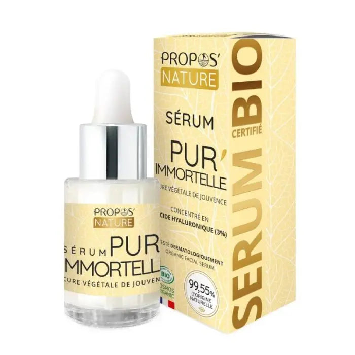 Un flacon de Sérum Pur'immortelle certifié bio de 30 ml de la marque Propos'Nature
