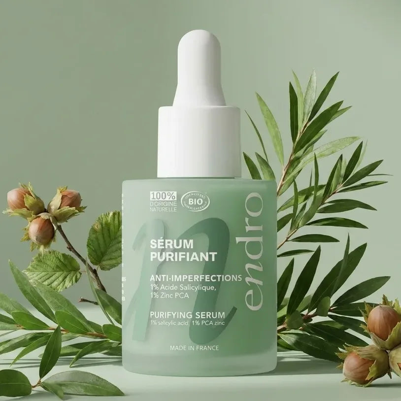 Sérum Purifiant Endro 30ml flacon vert menthe avec compte-gouttes blanc