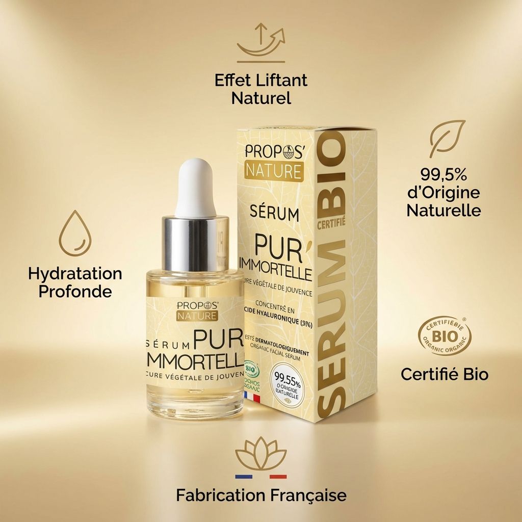 Sérum Pur'Immortelle bio 30ml Propos'Nature avec ses 5 bénéfices principaux