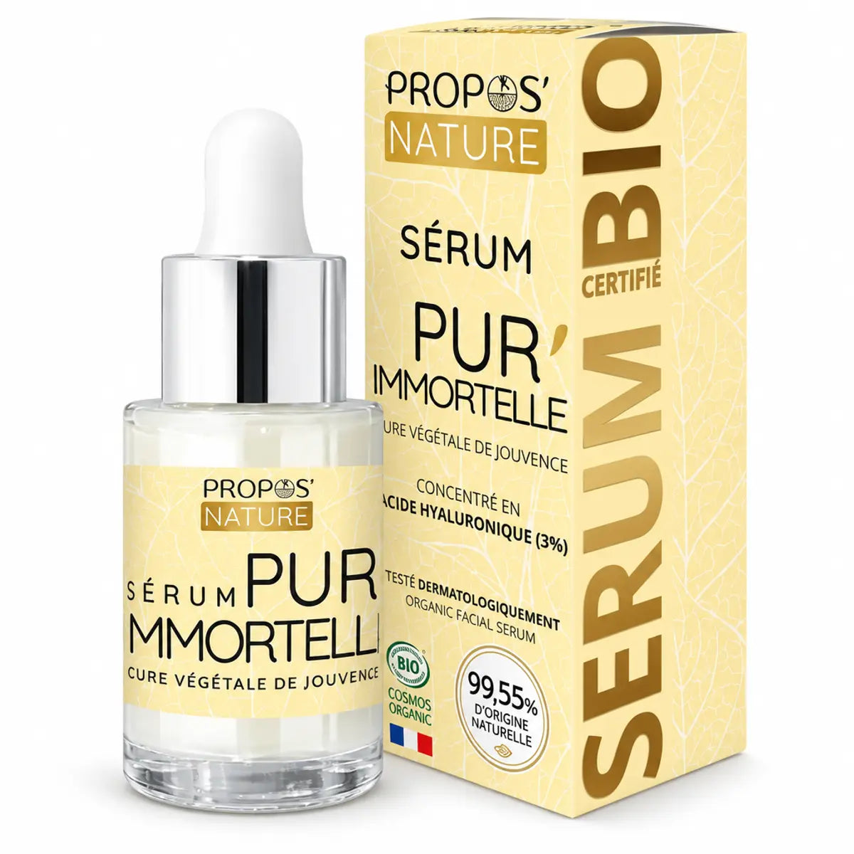 Sérum Pur'Immortelle bio Propos'Nature 30ml avec flacon et boîte dorée