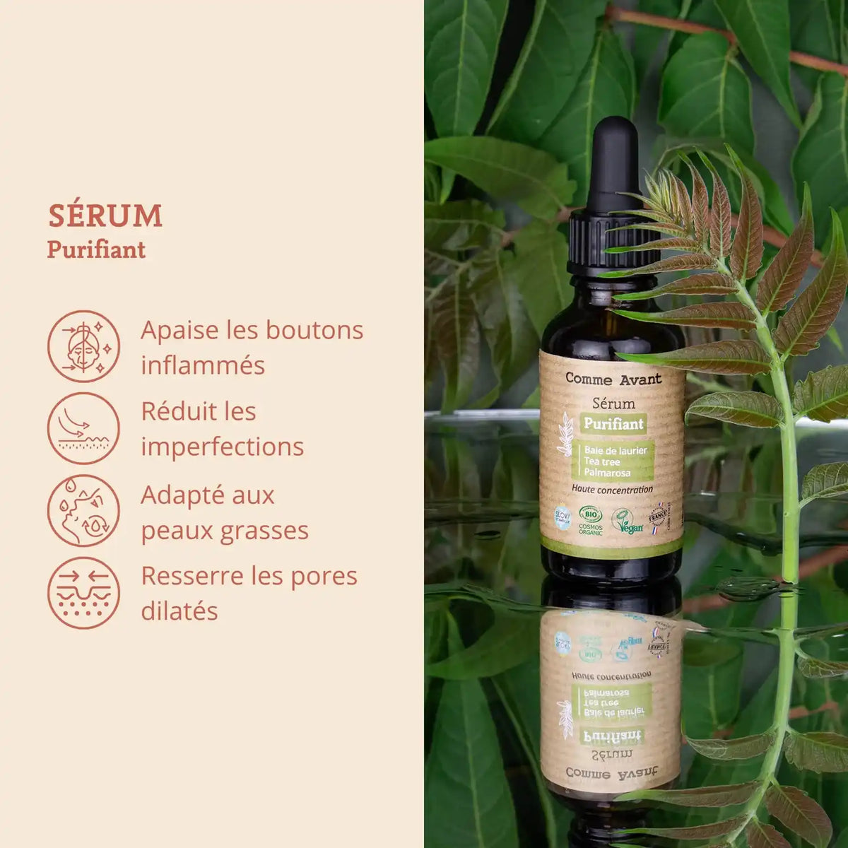 Les avantages et bienfaits pour la peau du visage du sérum visage purifiant de 30 ml de la marque Comme Avant