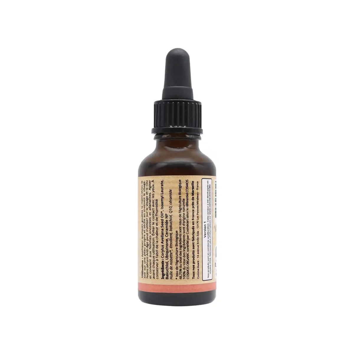 Le dos d'un flacon de sérum visage anti-âge de 30 ml de la marque Comme Avant