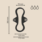 Les dimensions de la serviette hygiénique lavable pour flux abondant de la marque Bambaw