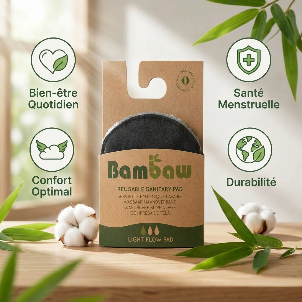 Serviette hygiénique lavable Bambaw flux léger avec avantages bien-être et durabilité