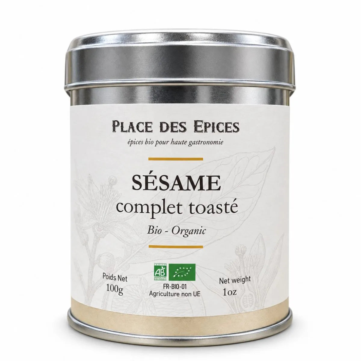 Un pot de sésame complet toasté bio de la marque Place des épices