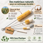 Set 4 brosses bouteilles Bambaw sisal naturel acier inoxydable sans plastique