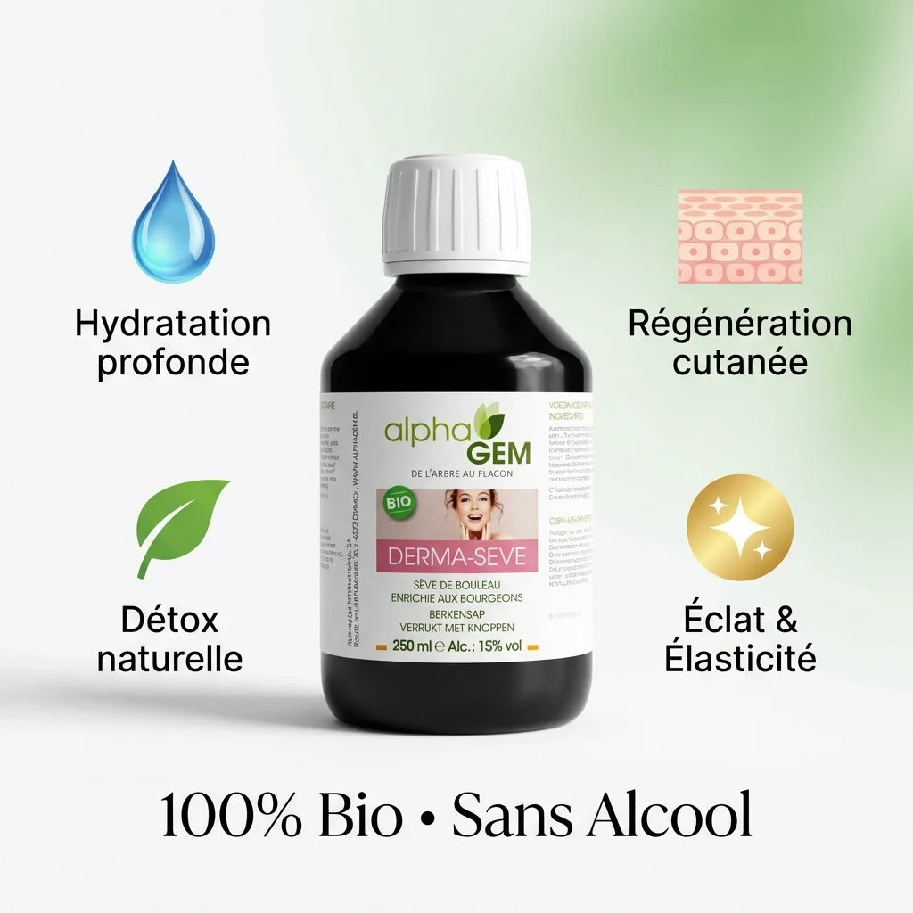 Sève de bouleau bio Derma-sève 250ml avec bénéfices hydratation régénération détox et élasticité cutanée