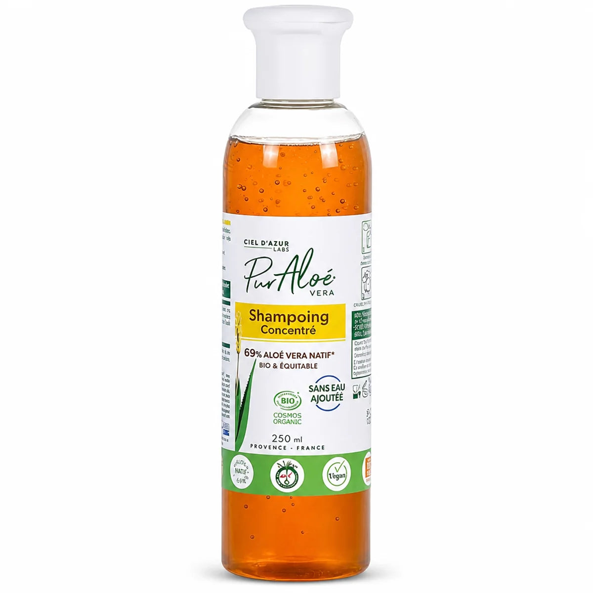 Shampoing Aloé Vera Bio Pur'Aloé 250ml flacon pompe verre ambré certifié bio