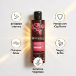 Shampoing Brillance Centifolia 200ml avec infographie des bénéfices pour tous types de cheveux