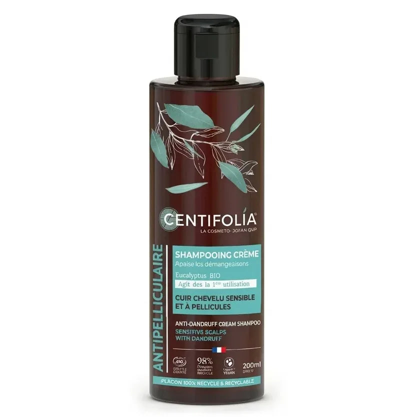 Shampoing crème anti-pelliculaire Centifolia 200ml flacon verre brun étiquette verte