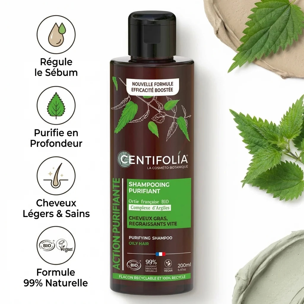 Shampoing crème purifiant Centifolia cheveux gras 200ml avec bénéfices et ingrédients naturels