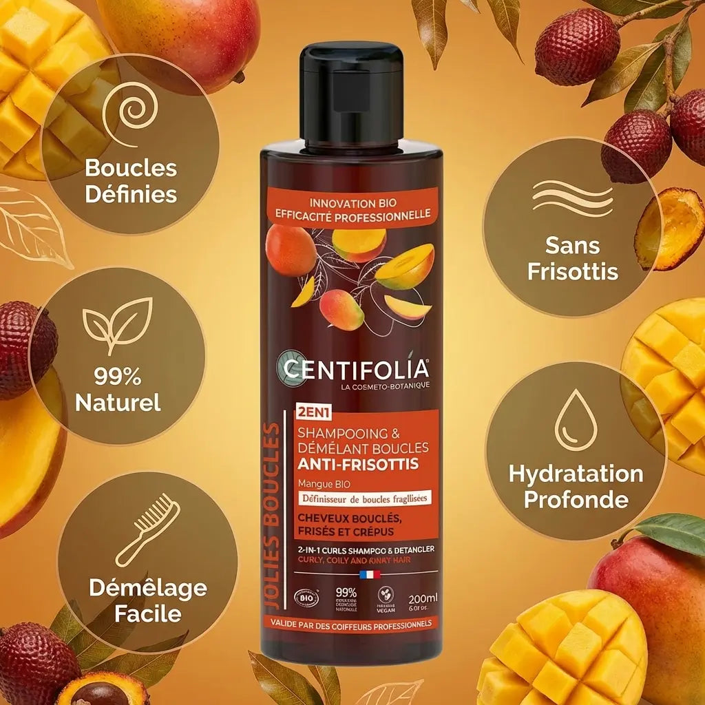 Shampoing démêlant boucles anti-frisottis Centifolia bio 200ml avec bénéfices naturels