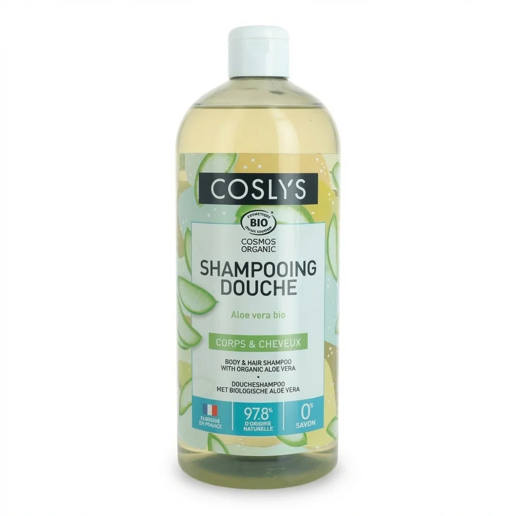 Bouteille Coslys Shampoing Douche Aloe Vera 1L bio certifié corps et cheveux