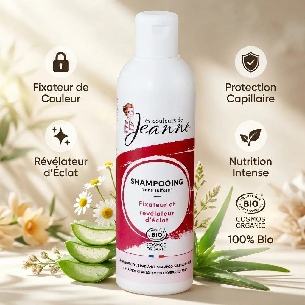 Shampoing bio Les Couleurs de Jeanne 230ml fixateur couleur et révélateur d'éclat avec ingrédients naturels