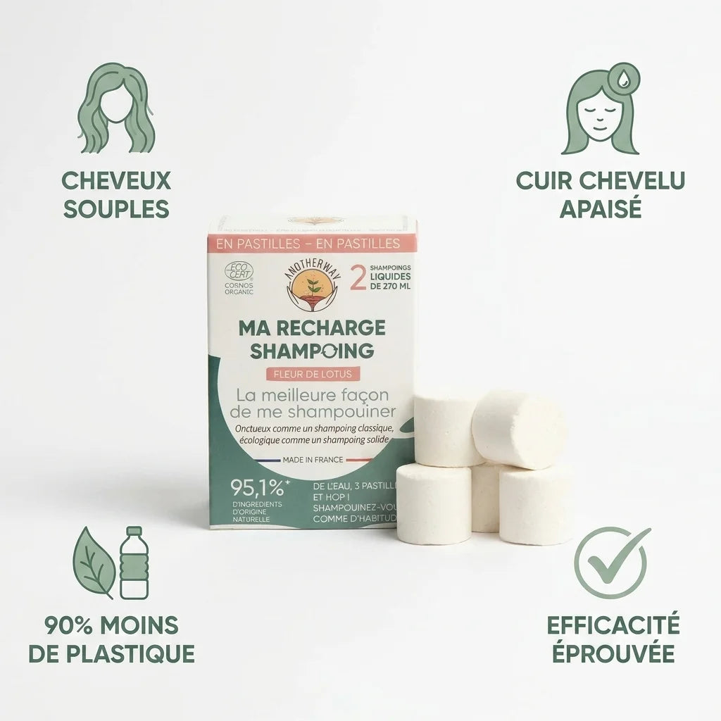 Shampoing Fleur de Lotus Bio Anotherway - Pack 6 pastilles avec bénéfices cheveux et cuir chevelu