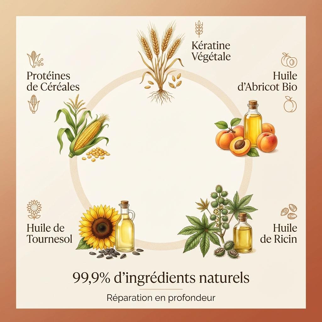 Infographie ingrédients naturels Shampoing Kératine Repair Lamazuna - Réparation cheveux abimés