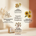 Shampoing solide Nutri Glow Lamazuna - ingrédients naturels huile d'Abyssinie, tournesol bio, garance et kaolin