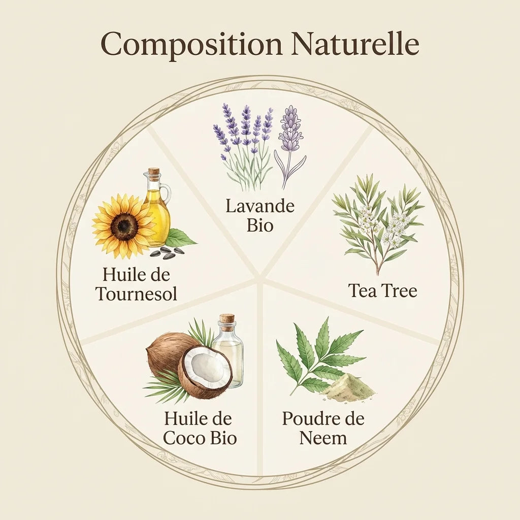 Shampoing naturel P'tites Têtes Lamazuna - composition bio lavande, tea tree, neem, coco