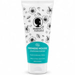 Shampoing Purifiant Bio Noire Ô Naturel pour cheveux bouclés à frisés, tube 200 ml à motifs hibiscus et étiquette turquoise