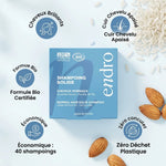 Shampoing solide Endro à l'huile d'amande douce avec ses bénéfices : cheveux brillants, cuir chevelu apaisé, bio certifié, zéro déchet