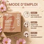 Shampoing solide Endro à l'huile de lin avec mode d'emploi pour cheveux secs