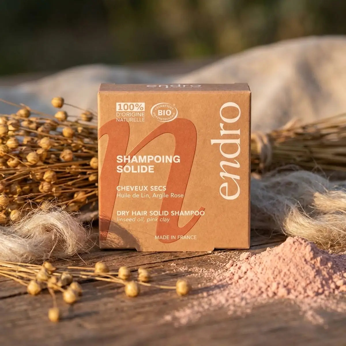 Shampoing solide Endro à l'huile de lin pour cheveux secs avec ingrédients naturels