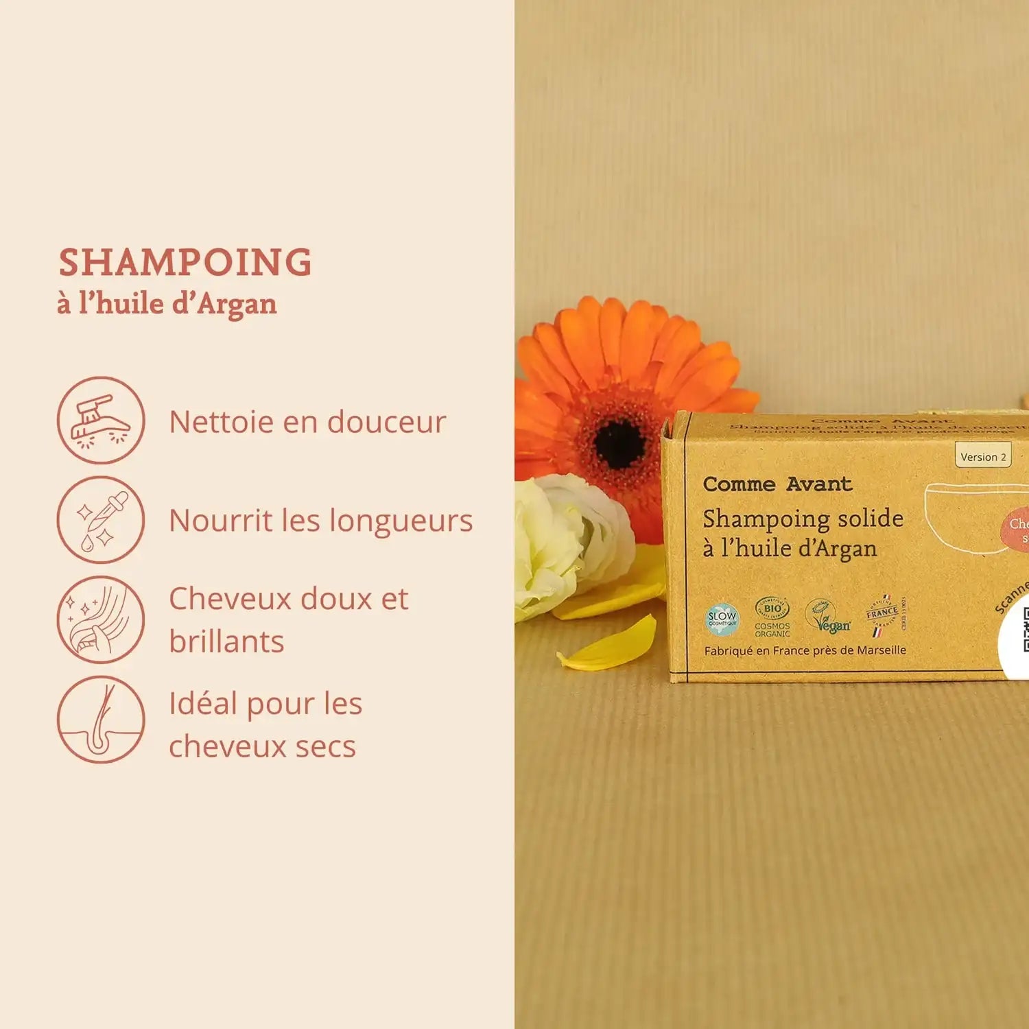 Les bienfaits du Shampoing Solide Cheveux secs à l'huile d'Argan Comme avant