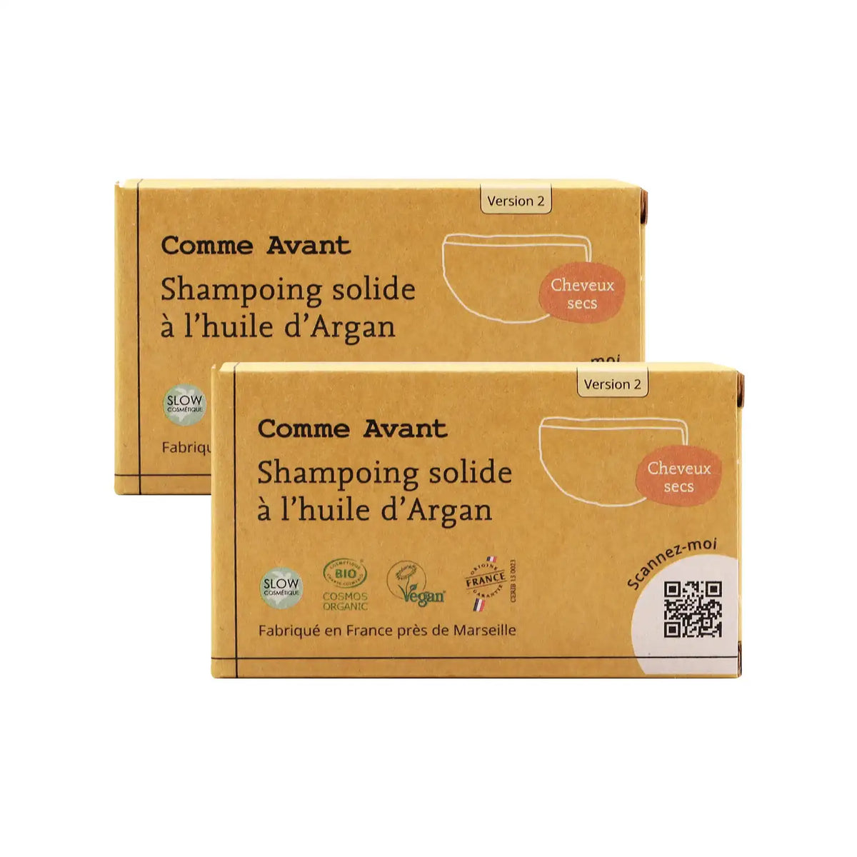 Deux Shampoings Solides Cheveux secs à l'huile d'Argan Comme avant