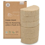 Shampoing solide bio Comme Avant à l'huile de noisette, barre beige segmentée avec emballage kraft