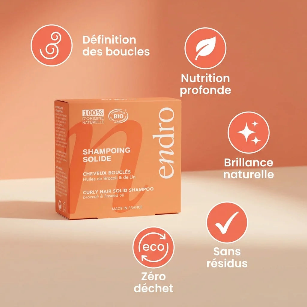 Shampoing solide Endro brocoli lin cheveux bouclés - définition nutrition brillance zéro déchet