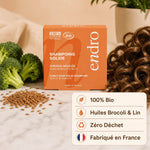Shampoing solide Endro Huile Brocoli Lin cheveux bouclés packaging orange avec ingrédients naturels