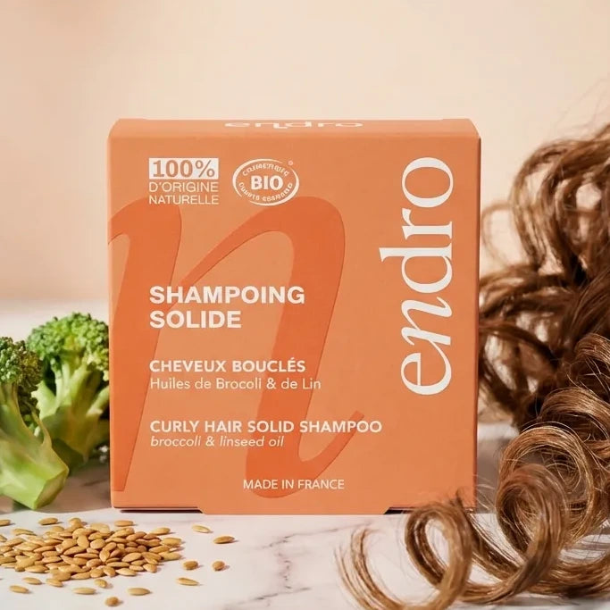 Shampoing solide Endro à l'huile de brocoli et lin pour cheveux bouclés avec ingrédients