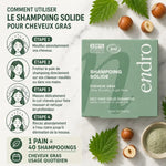 Shampoing solide Ortie Huile Noisette Endro cheveux gras guide utilisation étapes