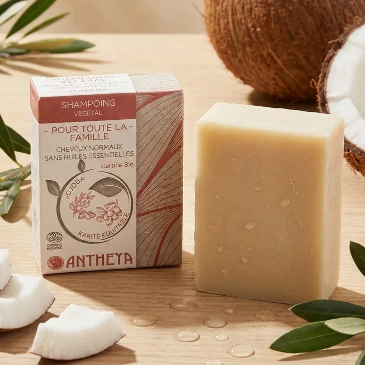 Shampoing solide Antheya 100g cheveux normaux avec emballage écologique et ingrédients naturels