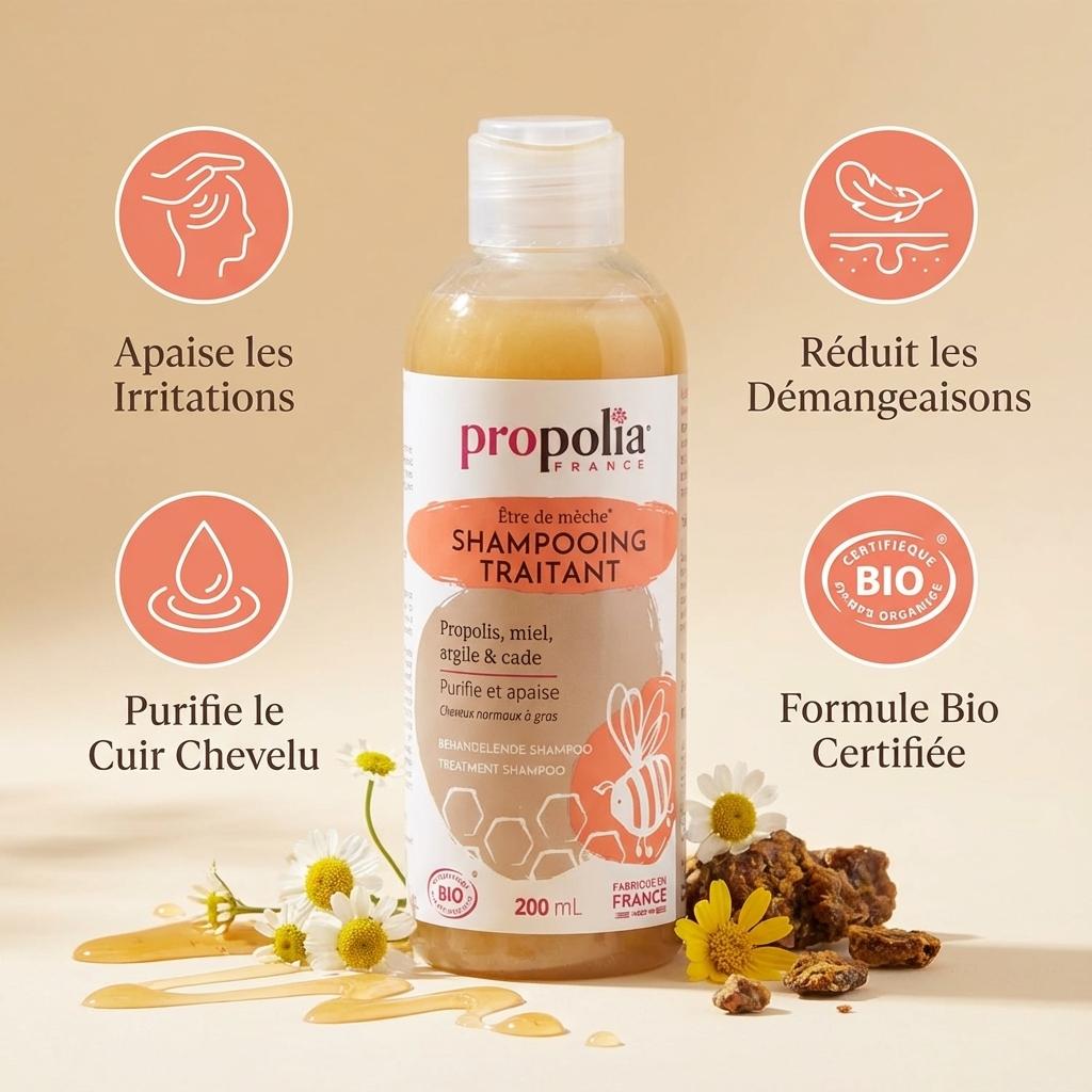 Shampoing Traitant Propolia 200ml cuir chevelu irrité avec bénéfices apaisants et purifiants