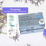 Les labels du shampoing solide de 70g de la marque Comme Avant pour cheveux blonds et blancs