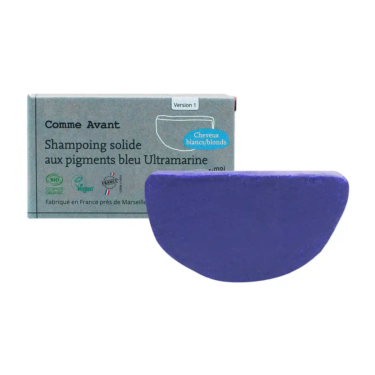 Un shampoing solide de 70g de la marque Comme Avant pour cheveux blonds et blancs