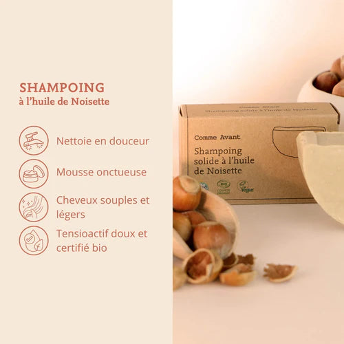 Les bienfaits du Shampoing solide Cheveux normaux à l'huile de noisette Comme Avant