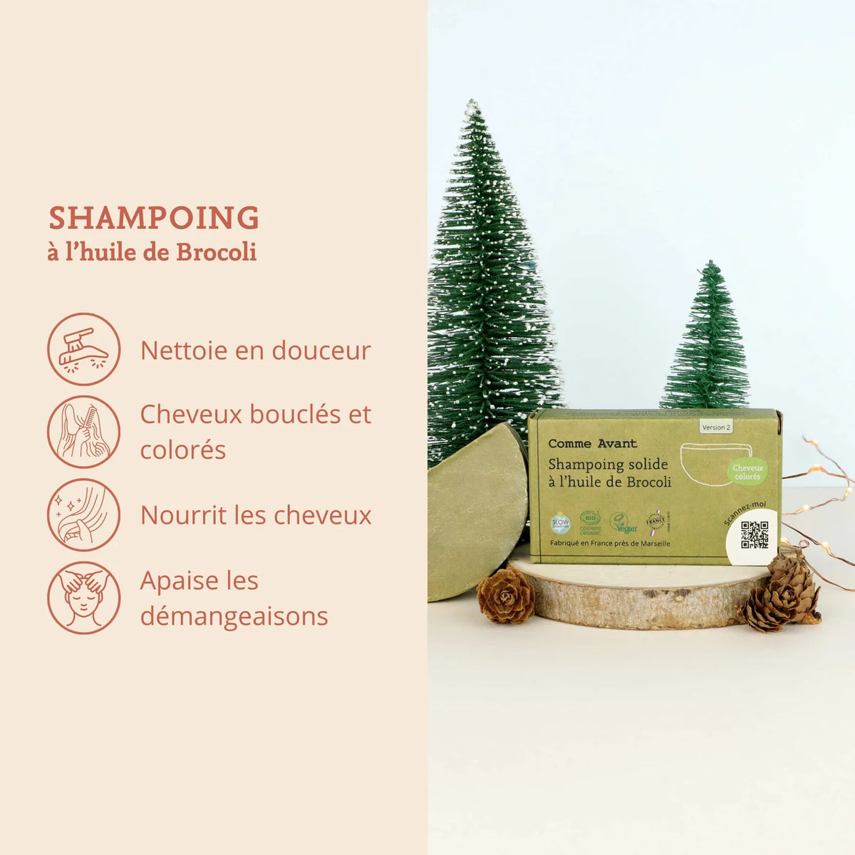 Les bienfaits du shampoing Solide Cheveux bouclés à l'huile de Brocolis Comme Avant