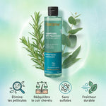 Shampooing antipelliculaire Florame bio sans sulfate avec icônes bénéfices cuir chevelu