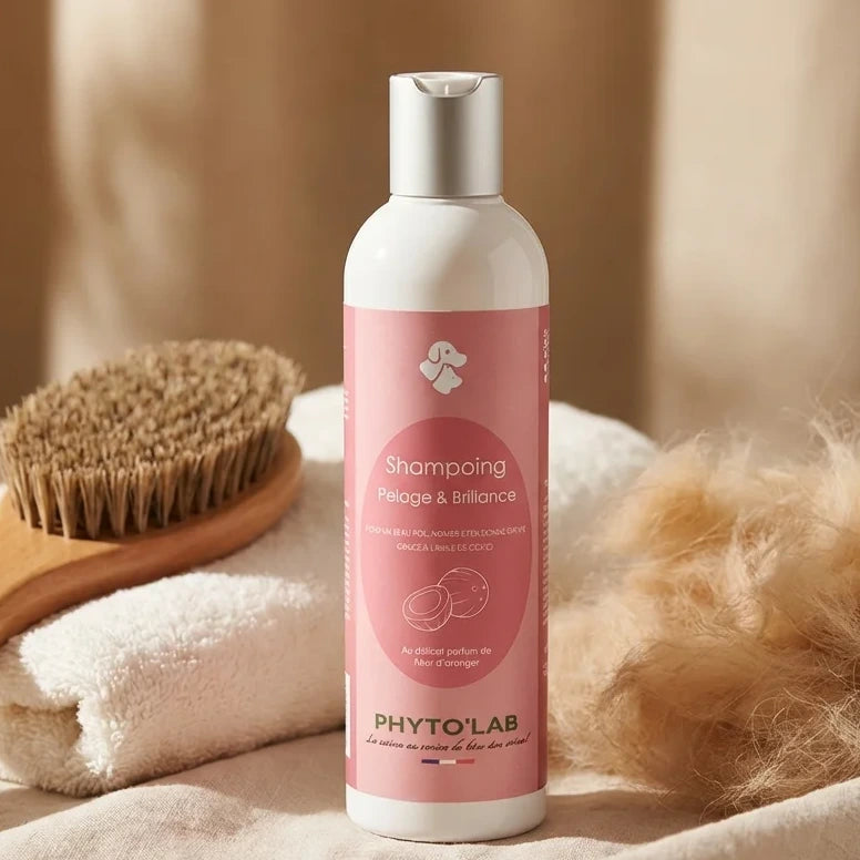 Shampooing Chien Chat Phyto'Lab Pelage Brillance 250ml avec brosse et accessoires toilettage
