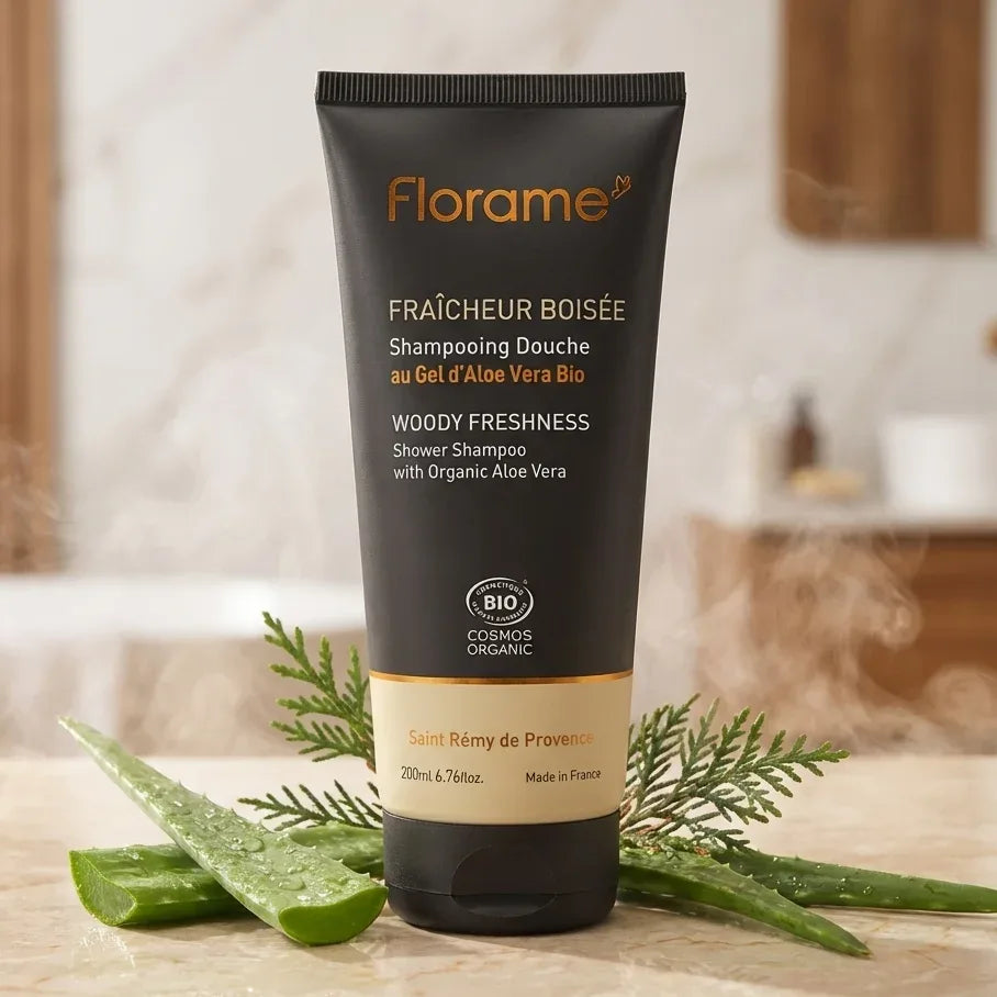 Shampooing douche Florame Fraîcheur Boisée 200ml avec aloe vera bio et branches de cèdre