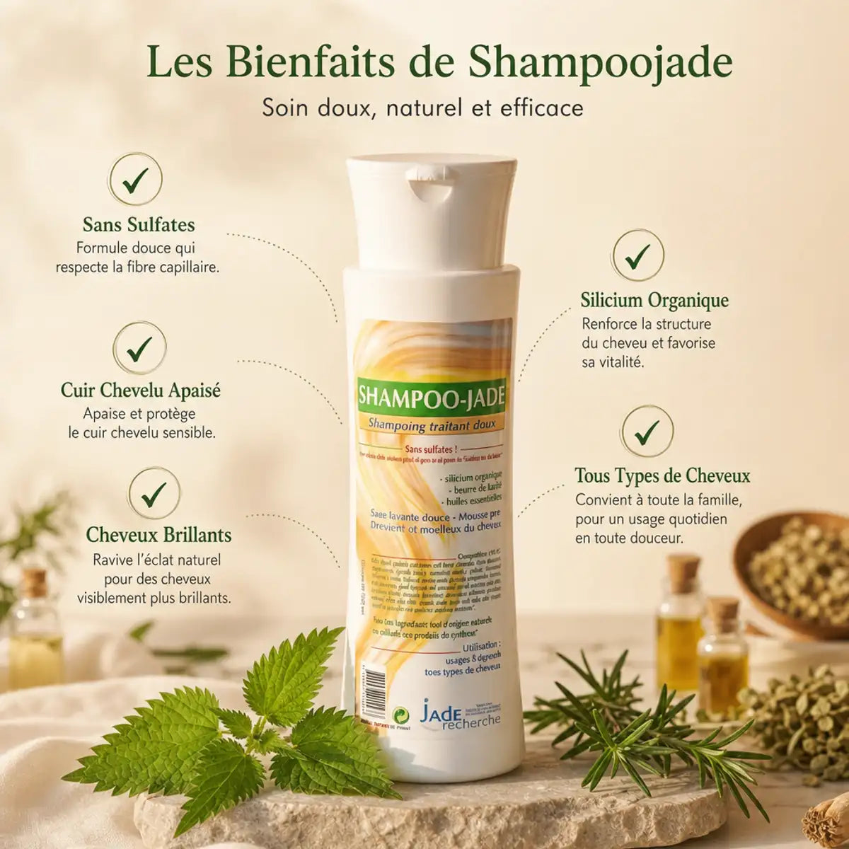 Shampoojade 250ml - Shampoing traitant doux sans sulfates pour tous types de cheveux