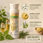 Shampoojade 250ml avec ingrédients naturels : silicium, karité, huiles essentielles sans sulfates