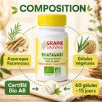Shatavari Bio 60 gélules Graine Sauvage - Flacon certifié AB avec composition et ingrédients