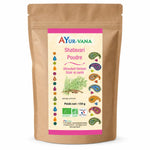 Shatavari Bio en poudre 150g Ayur-Vana, sachet kraft avec étiquette rose et crème