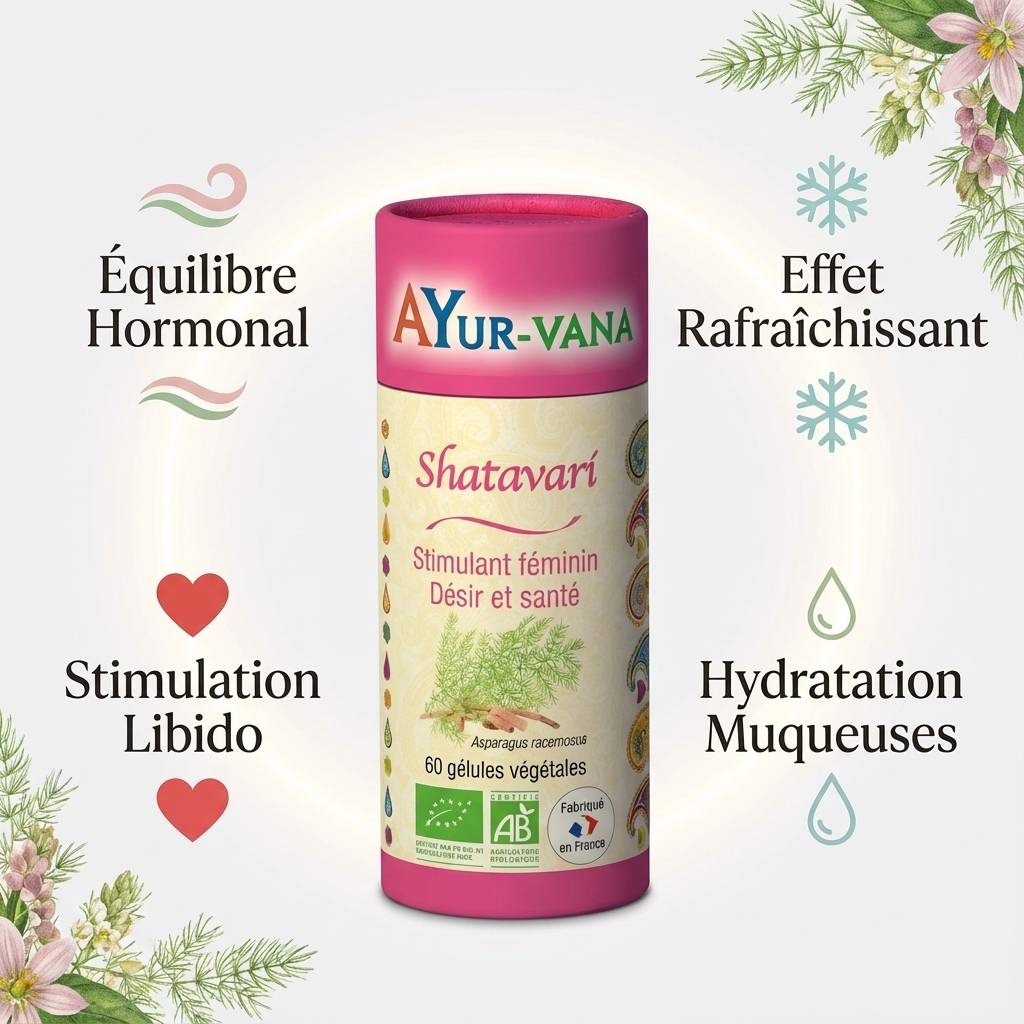 Shatavari Bio AyurVana - Stimulant féminin 60 gélules avec bénéfices équilibre hormonal et hydratation