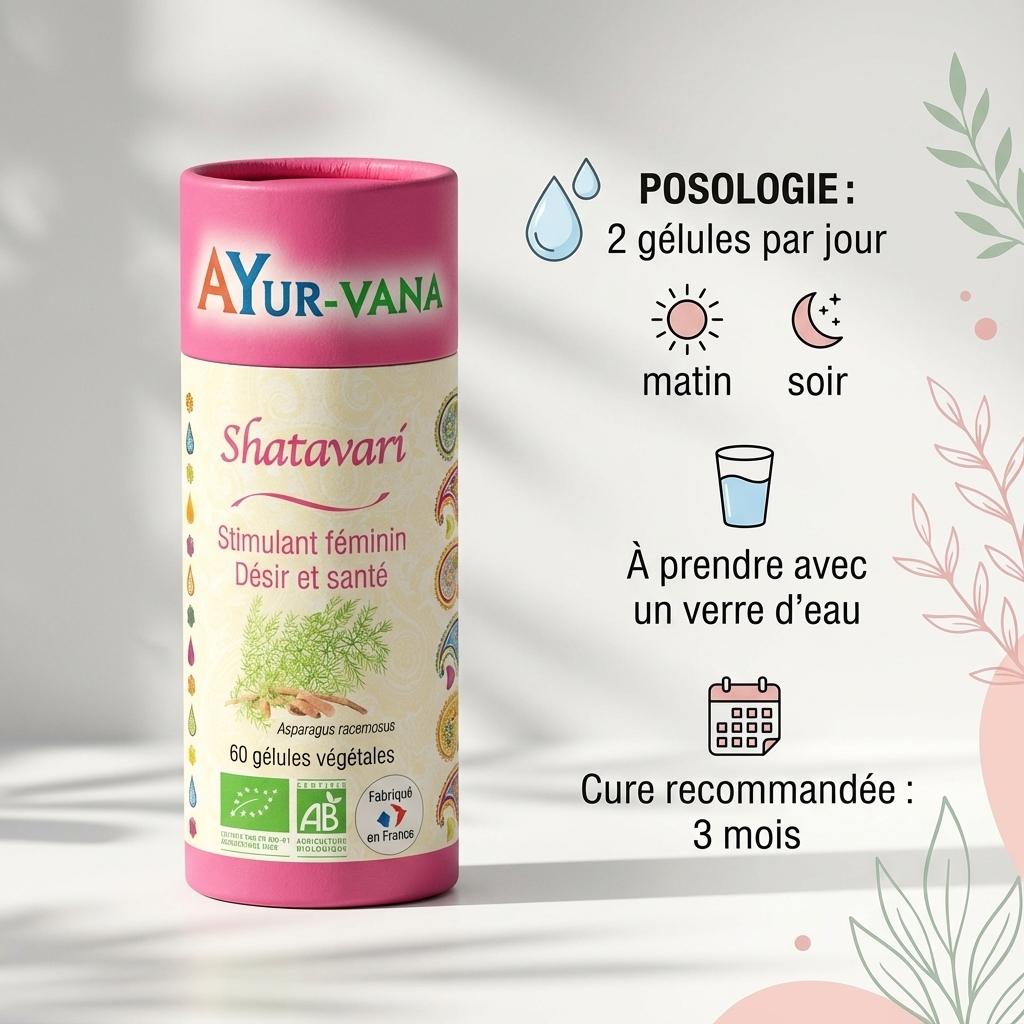 Shatavari Bio AyurVana 60 gélules avec posologie et conseils d'utilisation stimulant féminin